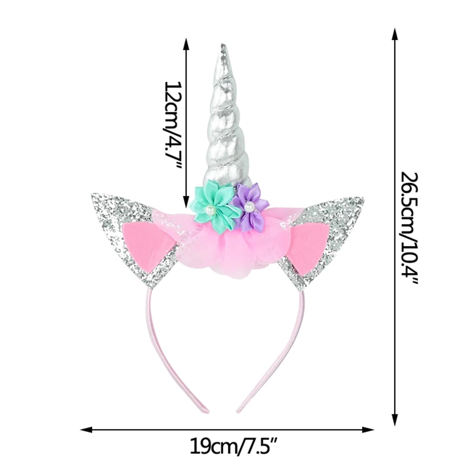 Sparkly Unicorn Horn Headband for Women & Girls - Glitter Hairband for Birthday Party, Halloween Costume, Cosplay, Festival & Fairy Tale Theme Events - Cute Hair Accessory for Dress Up & Photo Props
