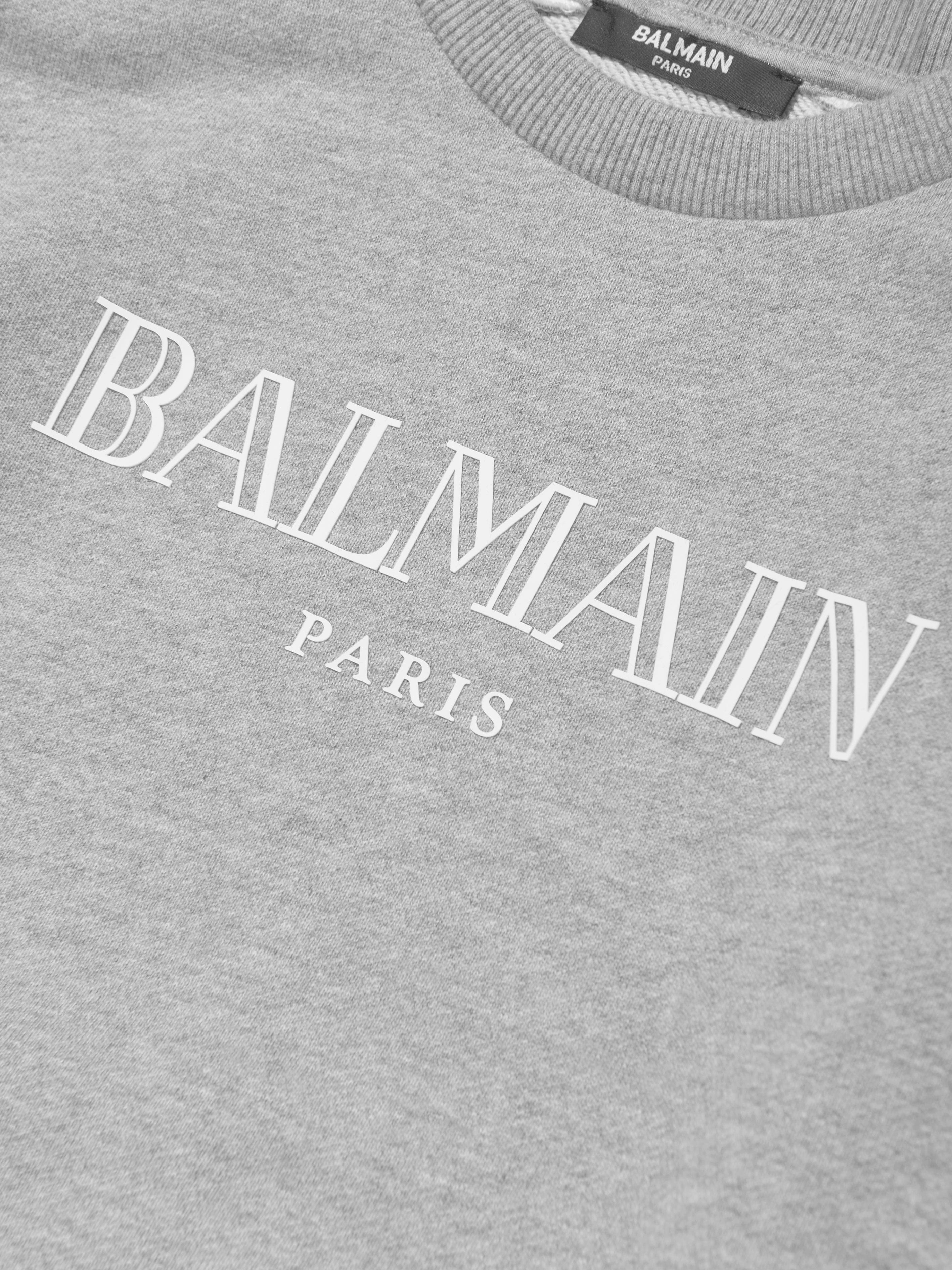 Balmain Boys Logo Sweatshirt - Grey Cotton Pullover Hoodie for Kids | Casual Wear, School Outfits & Street Style Fashion