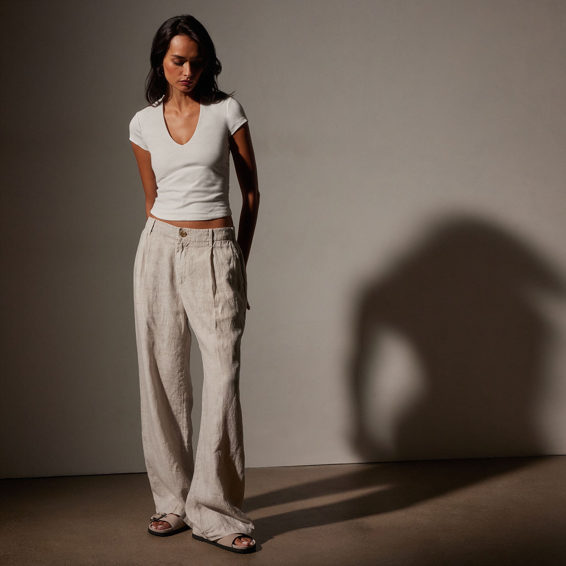 Linen Pleated Pants for Women - High Waisted Wide Leg Trousers in Salt Pigment | Comfortable Summer Casual Pants for Office, Travel & Everyday Wear