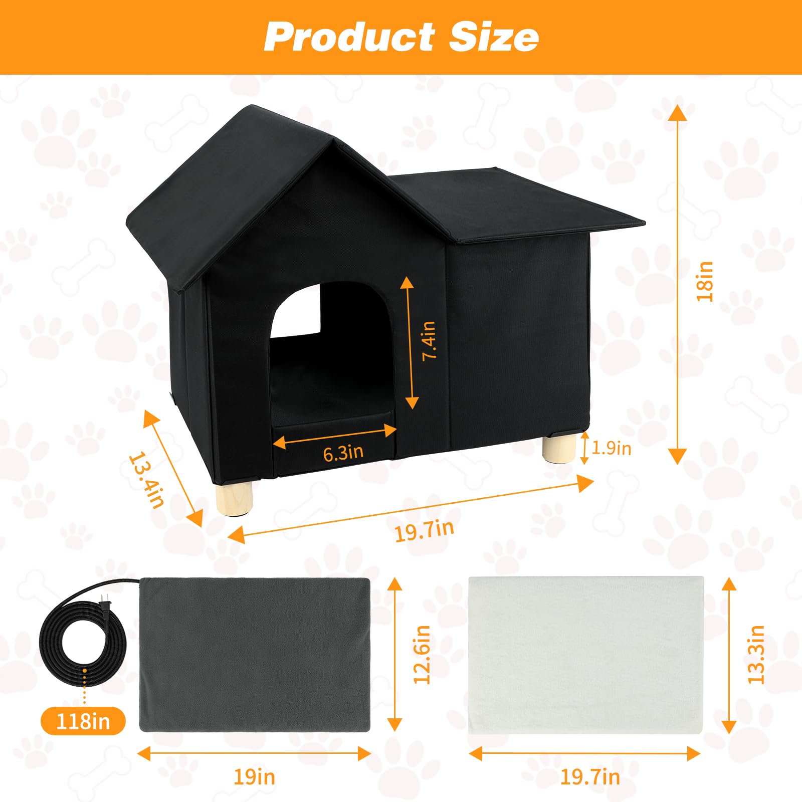 Outdoor Heated Cat House for Winter - Weatherproof Elevated Cat Shelter with Pet Heating Pad, Large Insulated Feral Cat Home for Multiple Cats (19.5