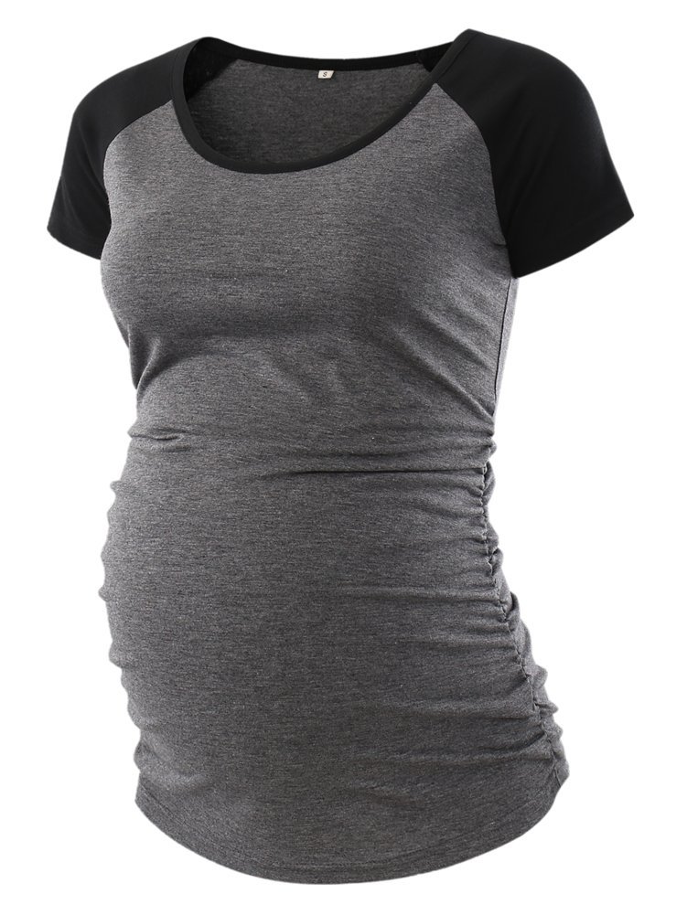 BBHoping Women's Maternity Tops - Short & Long Sleeve Baseball Style Pregnancy Shirts with Crew Neck & Side Ruched Design - Comfortable for Everyday Wear, Work & Maternity Photos
