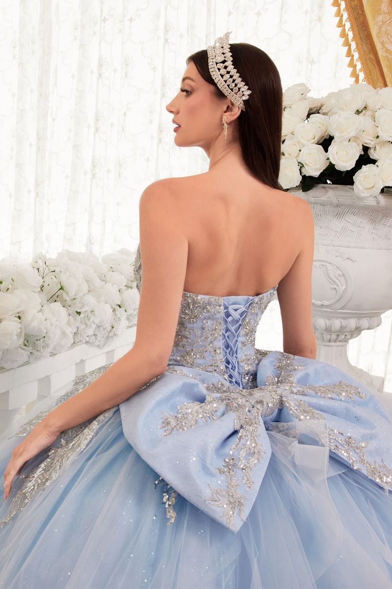 LaDivine 15715 Strapless Layered Ball Gown with Bow Detail - Elegant Prom, Wedding & Special Occasion Dress