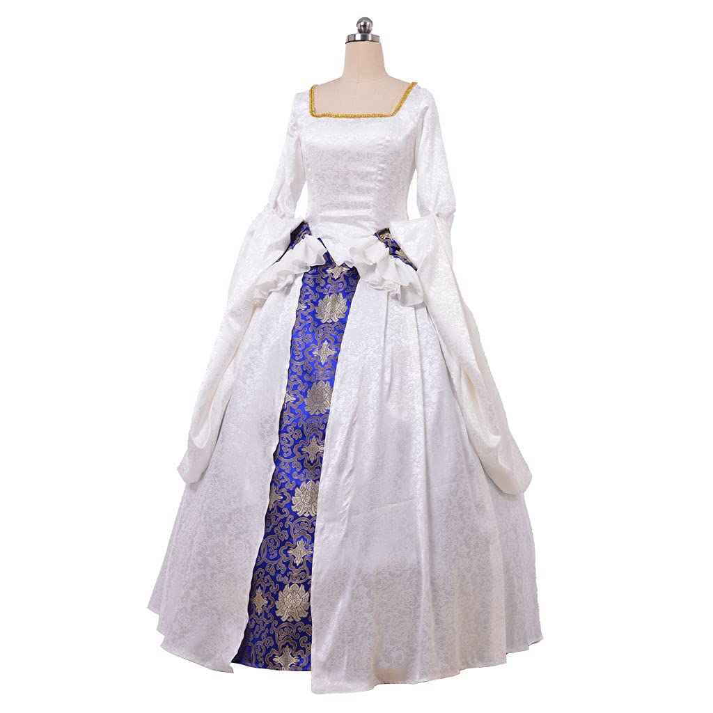 Victorian Women's Dress - Queen Elizabeth Tudor Period Renaissance Gown | Medieval Anne Boleyn Inspired White Costume for Historical Reenactment, Cosplay & Themed Parties