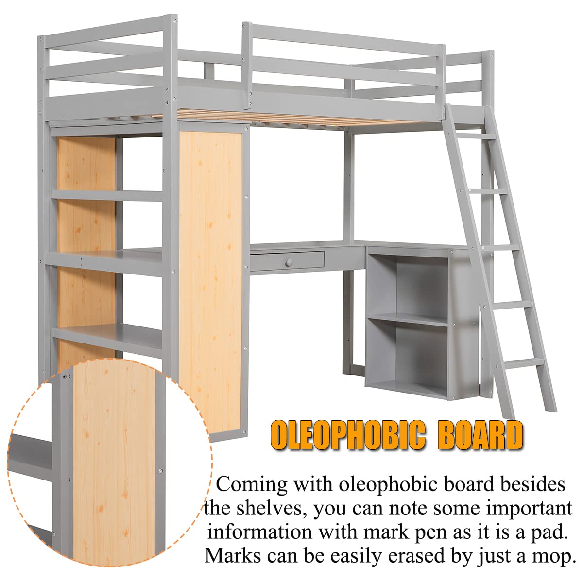Harper & Bright Designs Twin Size Loft Bed with Desk & Storage - Wooden Study Loft Bed with Shelves, Cabinet & Drawers for Kids, Teens, Boys & Girls - Space-Saving Bedroom Furniture for Small Rooms (Grey, Twin Size) - Perfect for Dorm Rooms, Kids' Bedrooms & Small Apartments