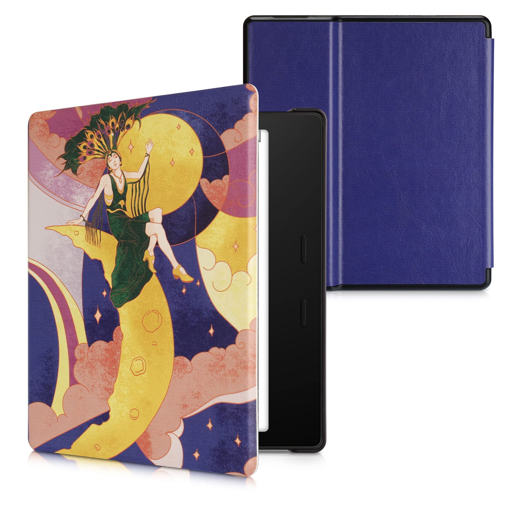 Premium kwmobile Case for Amazon Kindle Oasis 10th Gen - Protective eReader Cover in Art Deco Violet, Yellow & Green - Perfect for Reading, Travel & Daily Commute