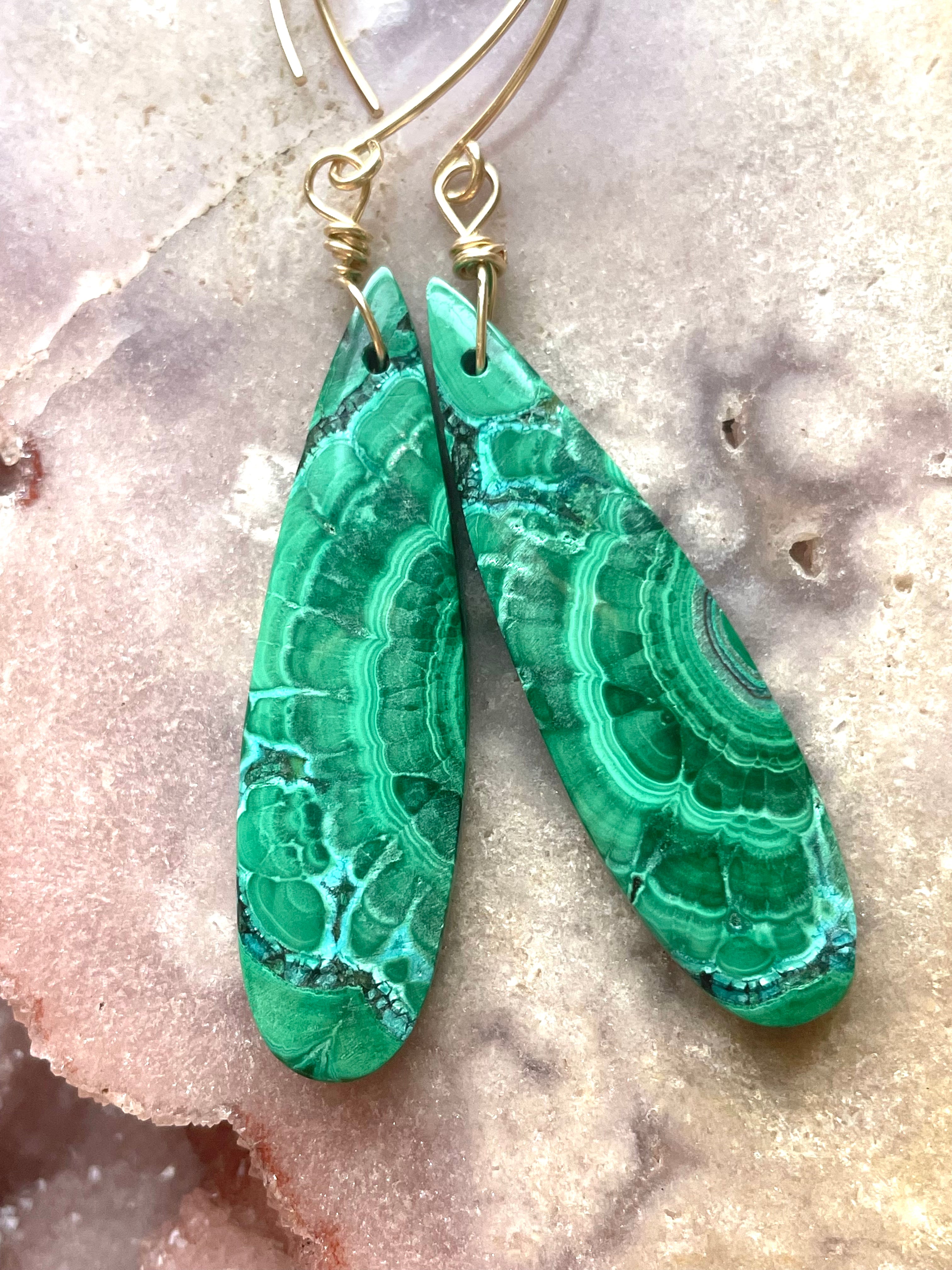 14K Gold Filled Malachite Crystal Dangle Earrings - Elegant Green Gemstone Jewelry for Women, Gift for Her, Perfect for Parties & Special Occasions