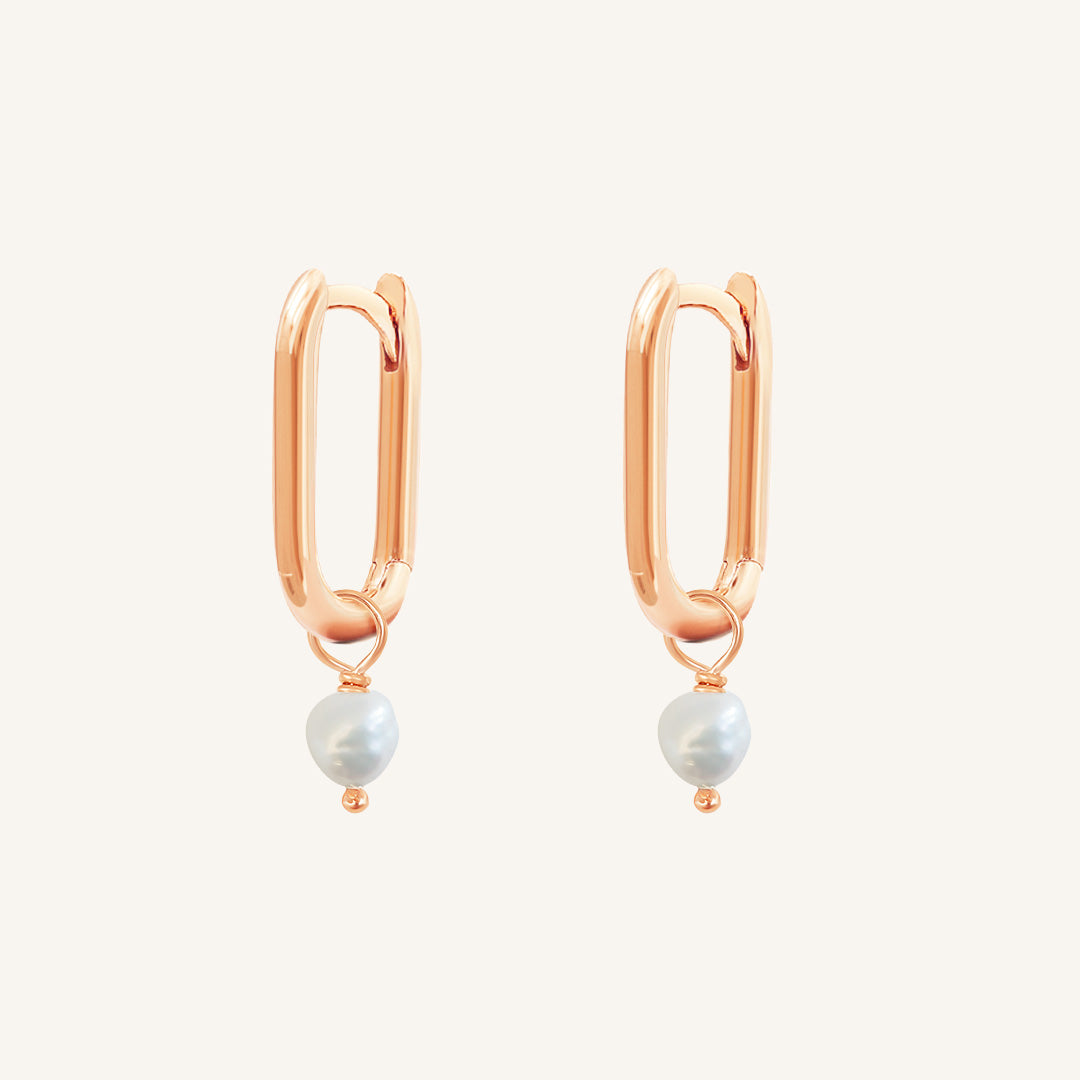 Elegant Pearl Rectangle Hoop Earrings with Stone of Potential - Perfect for Weddings, Parties & Special Occasions