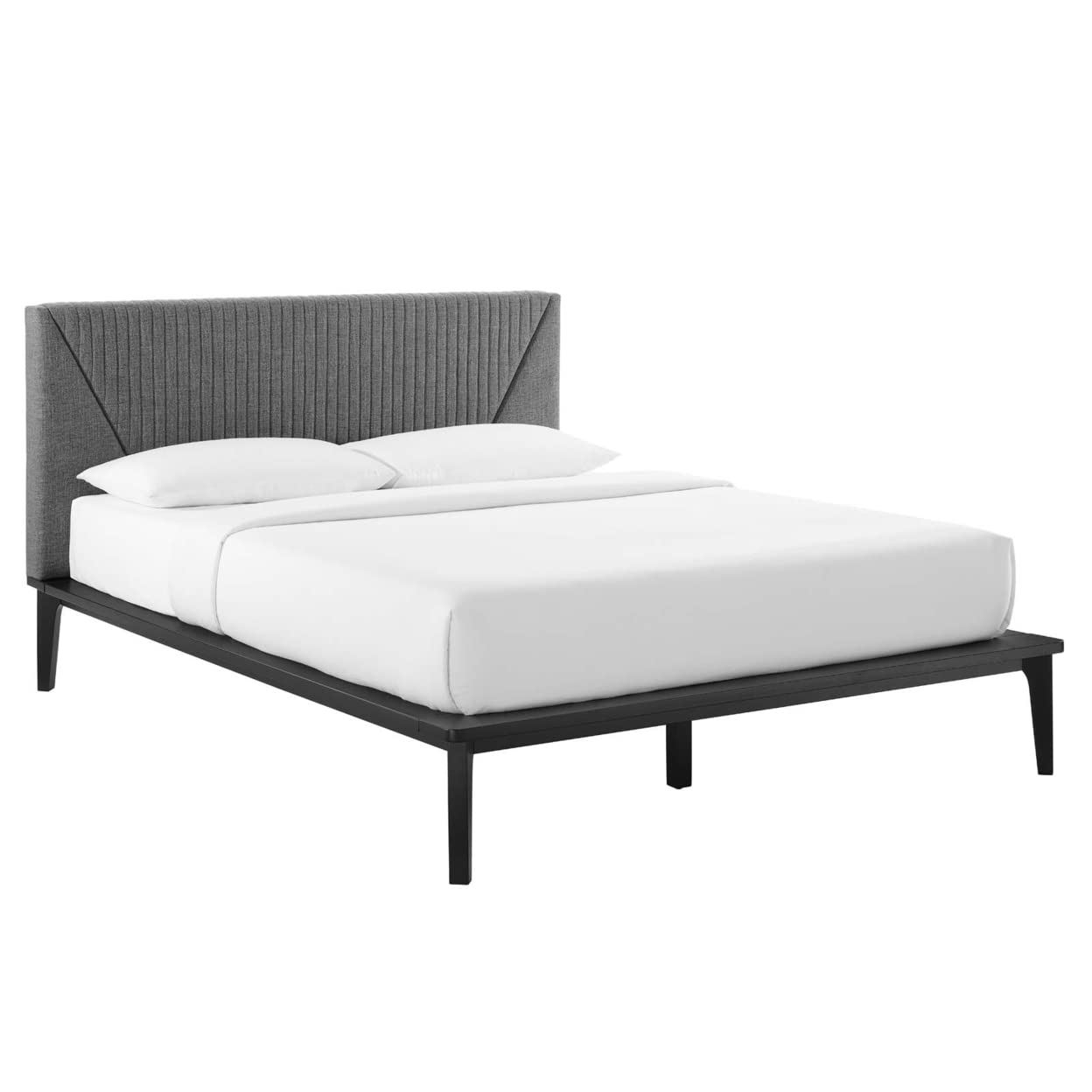 Modway MOD-6670-BLK-GRY Dakota Upholstered Queen Size Platform Bed Frame with Headboard, Black & Gray Fabric - Modern Bedroom Furniture for Small Spaces & Guest Rooms