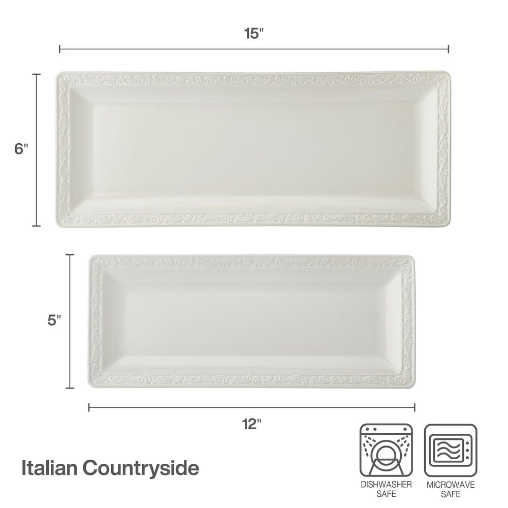Italian Countryside® 30th Anniversary Set of 2 Bread Trays - Rustic Wooden Serving Boards for Bread, Cheese & Charcuterie - Perfect for Farmhouse Dining, Kitchen Decor & Gift Giving