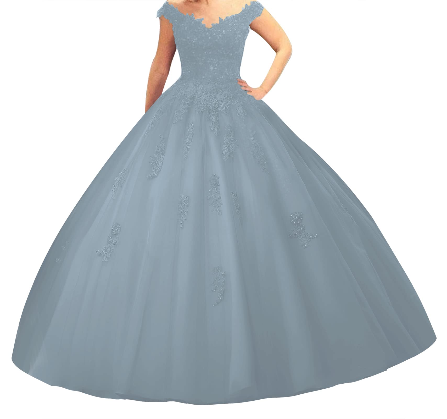 Elegant Off-the-Shoulder Lace Ball Gown for Prom, Quinceañera & Formal Evenings - Long Tulle Evening Dress for Special Occasions & Dances