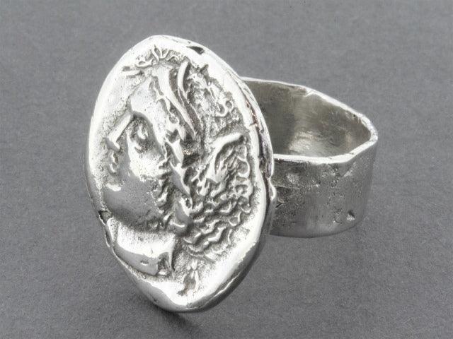 Persephone Coin Ring - Sterling Silver Jewelry for Women, Vintage Greek Mythology Inspired Ring - Perfect for Gifts, Weddings & Everyday Wear