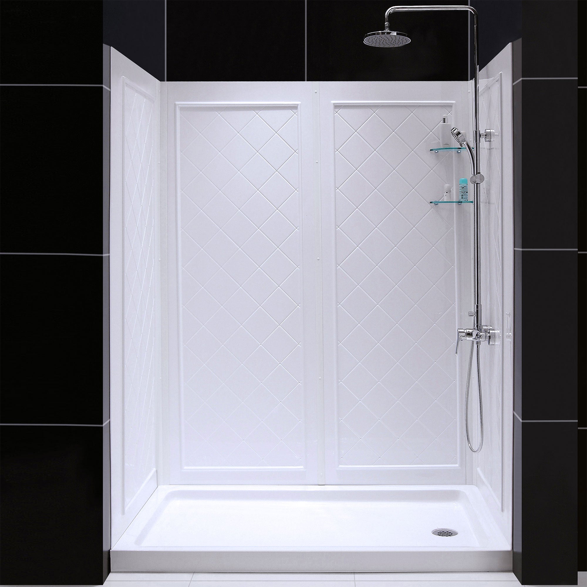 DreamLine 32x60x76.75 Inch Acrylic Shower Base with Center Drain & QWALL 5 Backwall Kit - White | Easy Installation, Durable & Waterproof for Bathroom Remodeling & Modern Home Upgrades