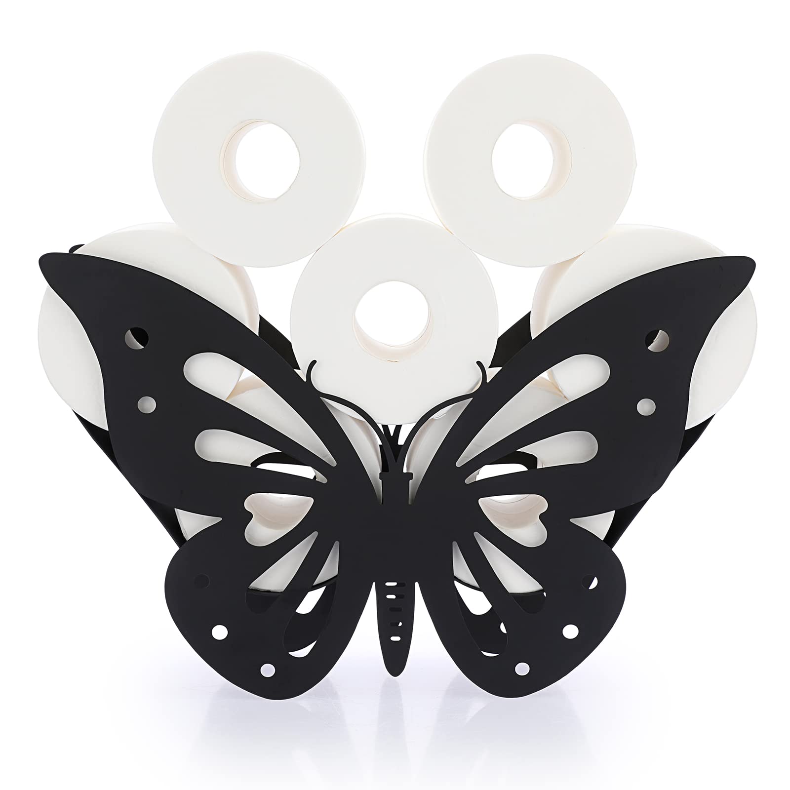 Freestanding Metal Toilet Paper Holder - Black Butterfly Design for Bathroom, Kitchen, or Office | Decorative Toilet Paper Organizer for Table, Counter, Floor & Wall Storage | Sumnacon Toilet Paper Roll Stand