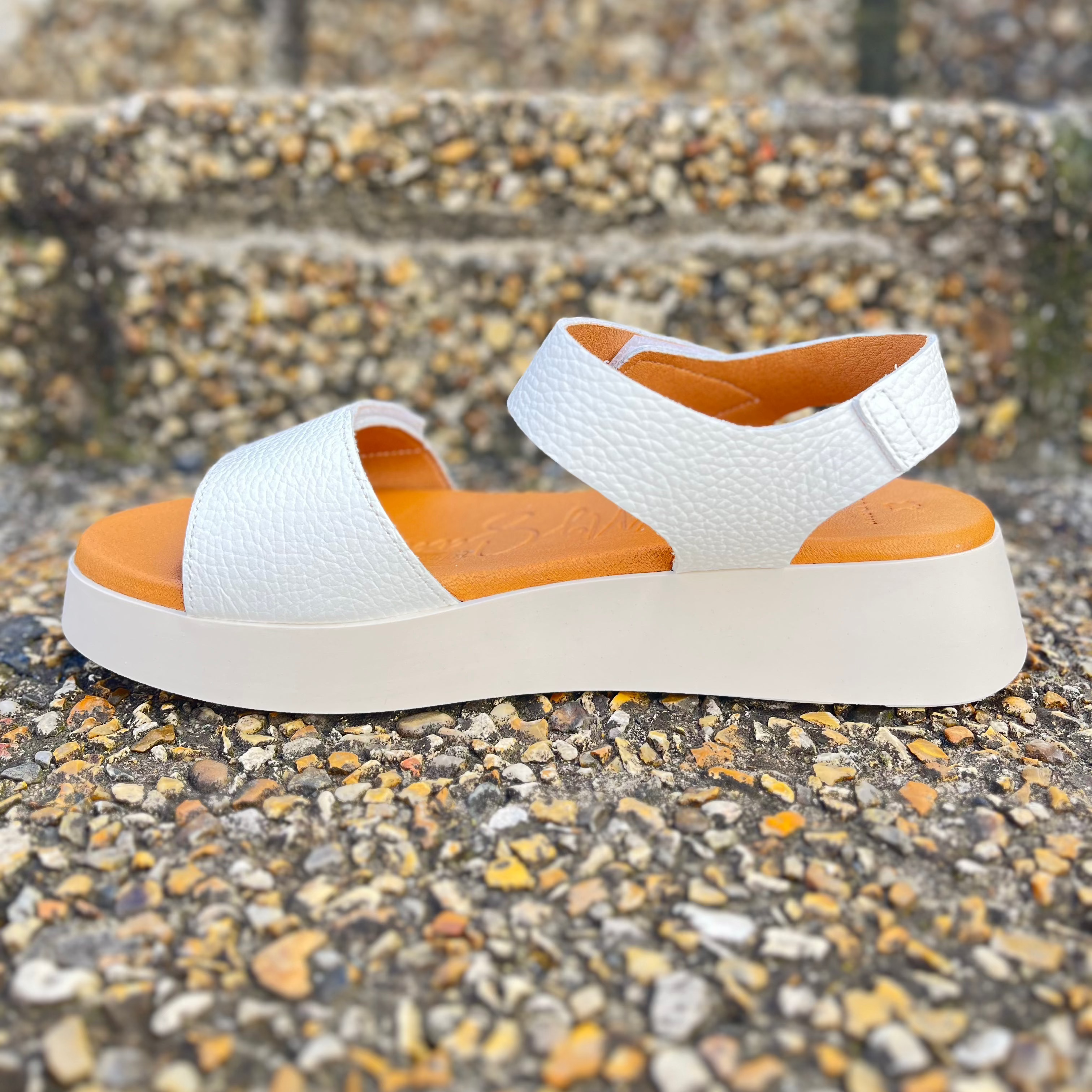 OH MY SANDALS Women's White Leather Low Wedge Sandals 5650 - Comfortable Casual Summer Shoes for Beach, Vacation & Everyday Wear