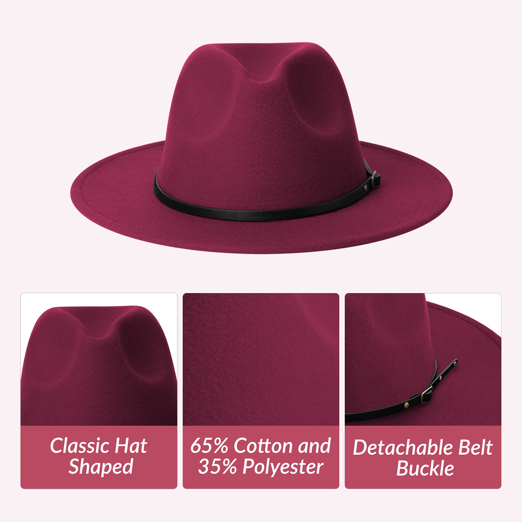 Stylish Fedora Hats for Men & Women - Wide Brim Felt Panama Hat with Belt Buckle - Perfect for Outdoor Events, Weddings & Fashion Accessories