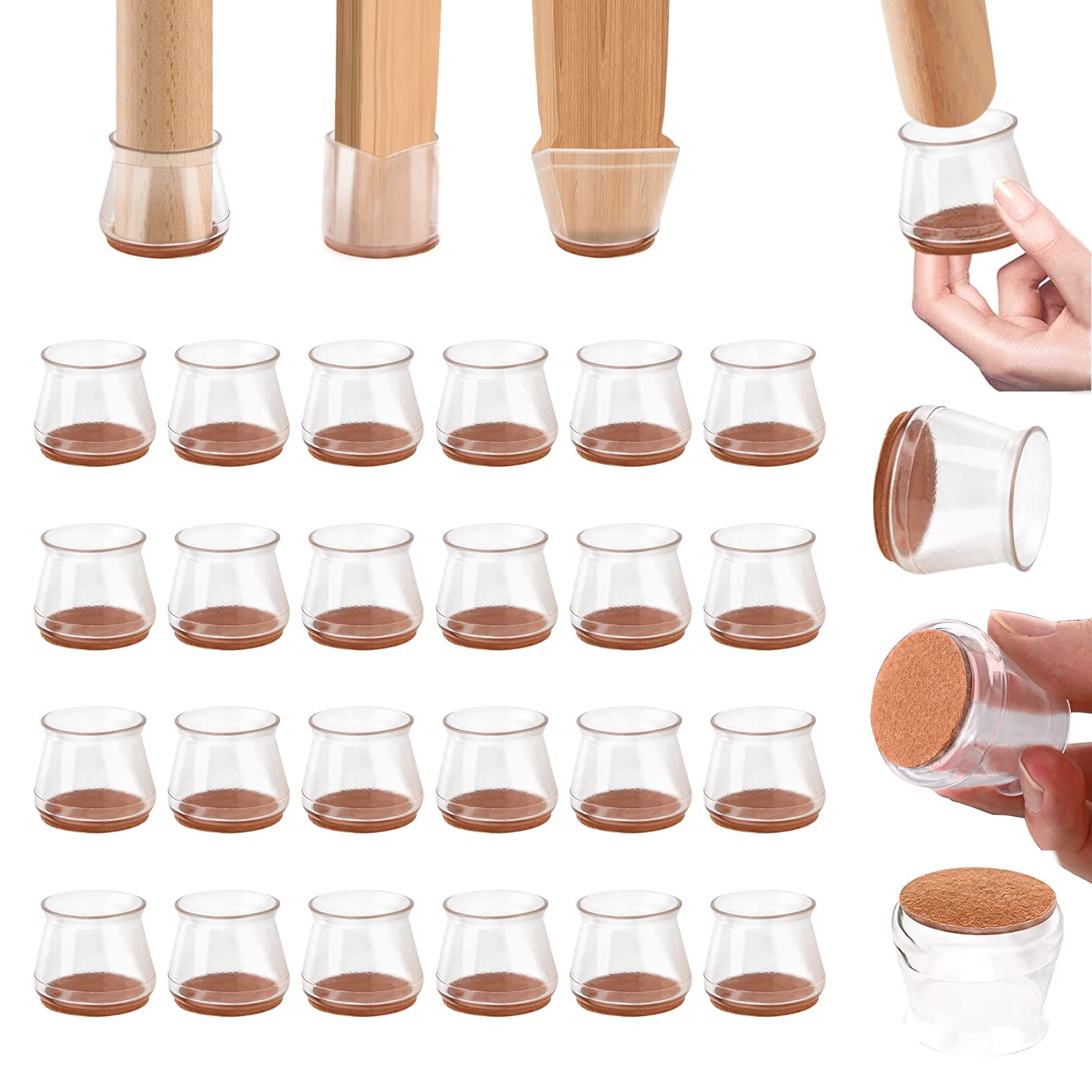 MDHAND Silicone Chair Leg Floor Protectors - 24pcs Non-Slip Furniture Pads for Hardwood Floors, Scratch Protection & Noise Reduction - Perfect for Dining Chairs, Office Chairs & Home Furniture