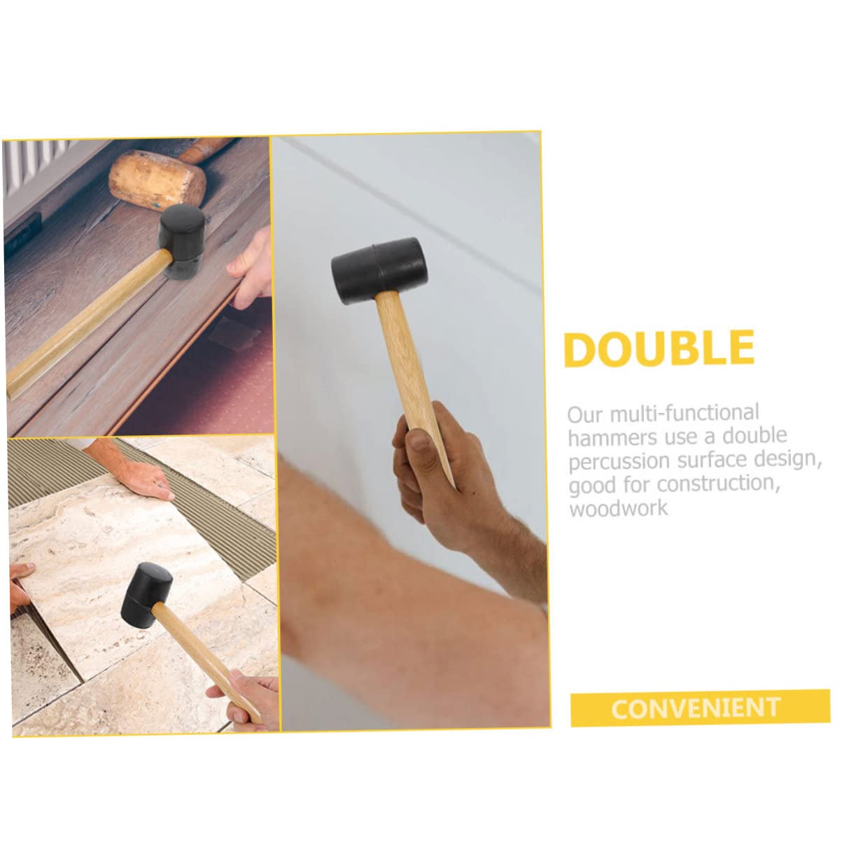 YARNOW Rubber Mallet - Durable Wooden Hammer for Woodworking, Flooring, Camping & Beach Toys | Portable Rubber Mallet Tool for DIY Projects, Home Improvement & Outdoor Activities