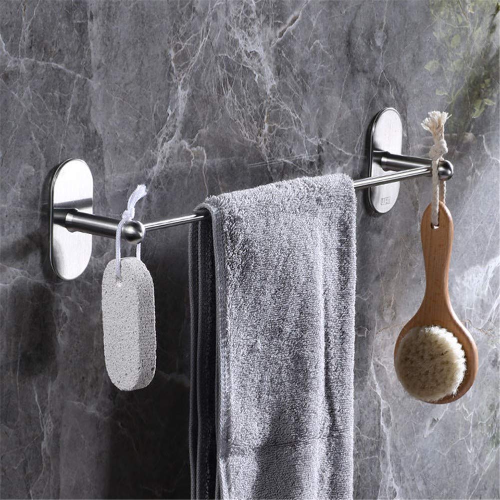 Stainless Steel Wall Mounted Towel Rack - Single Rod Bathroom Towel Bar with Brushed Finish, No Drilling Required - Perfect for Bathrooms, Kitchens, and Laundry Rooms