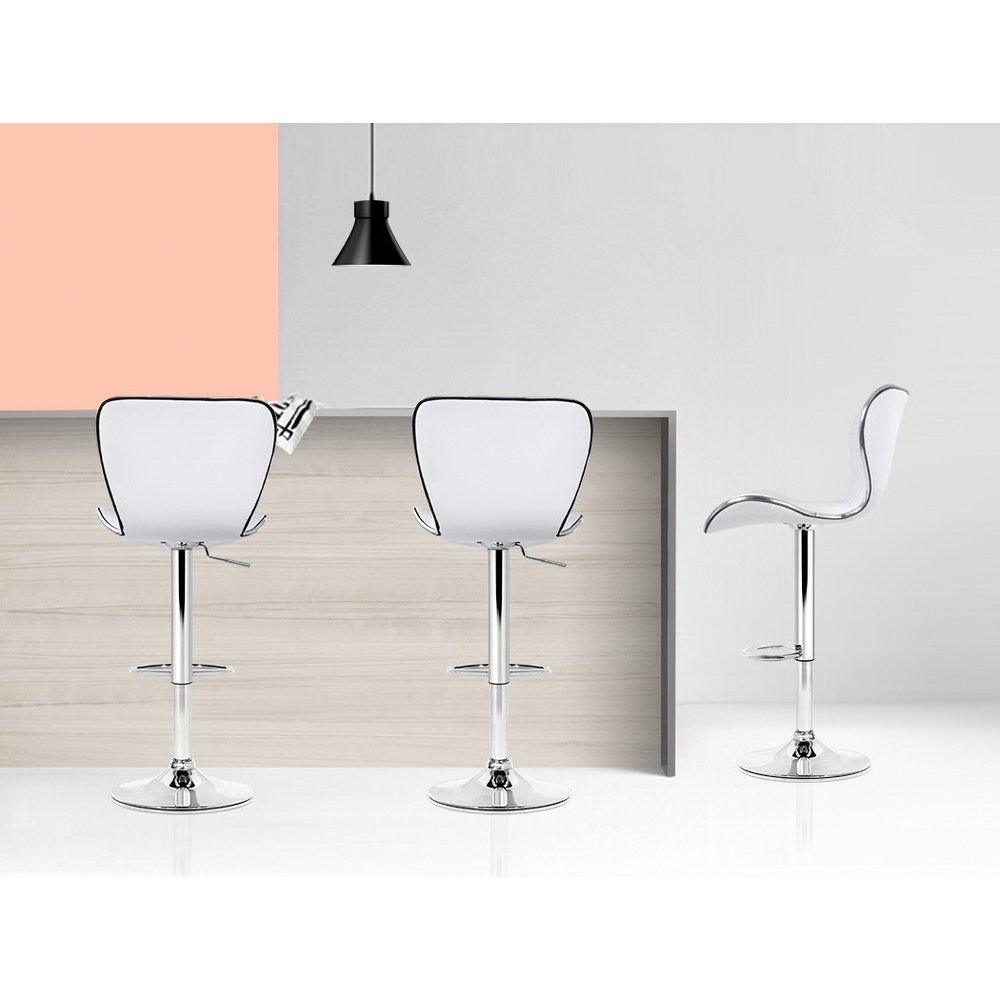 4 Bar Stools with Gas Lift Mechanism & White Leather Seat - Perfect for Kitchen Island, Breakfast Bar & Dining Room