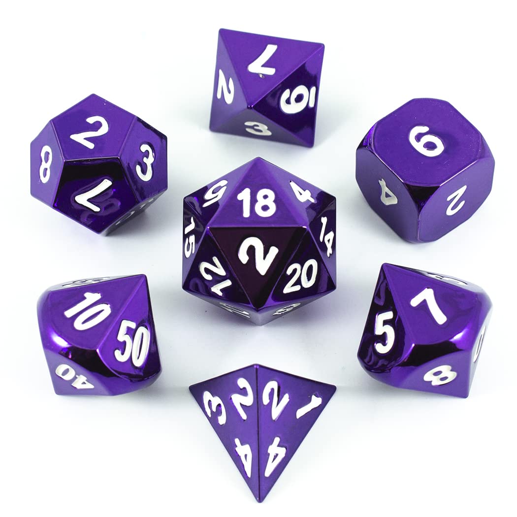 Premium Purple Metal Dice Set - 7-Piece Polyhedral RPG Dice with Elegant Presentation Case - Perfect for Dungeons & Dragons, Pathfinder & Tabletop Gaming