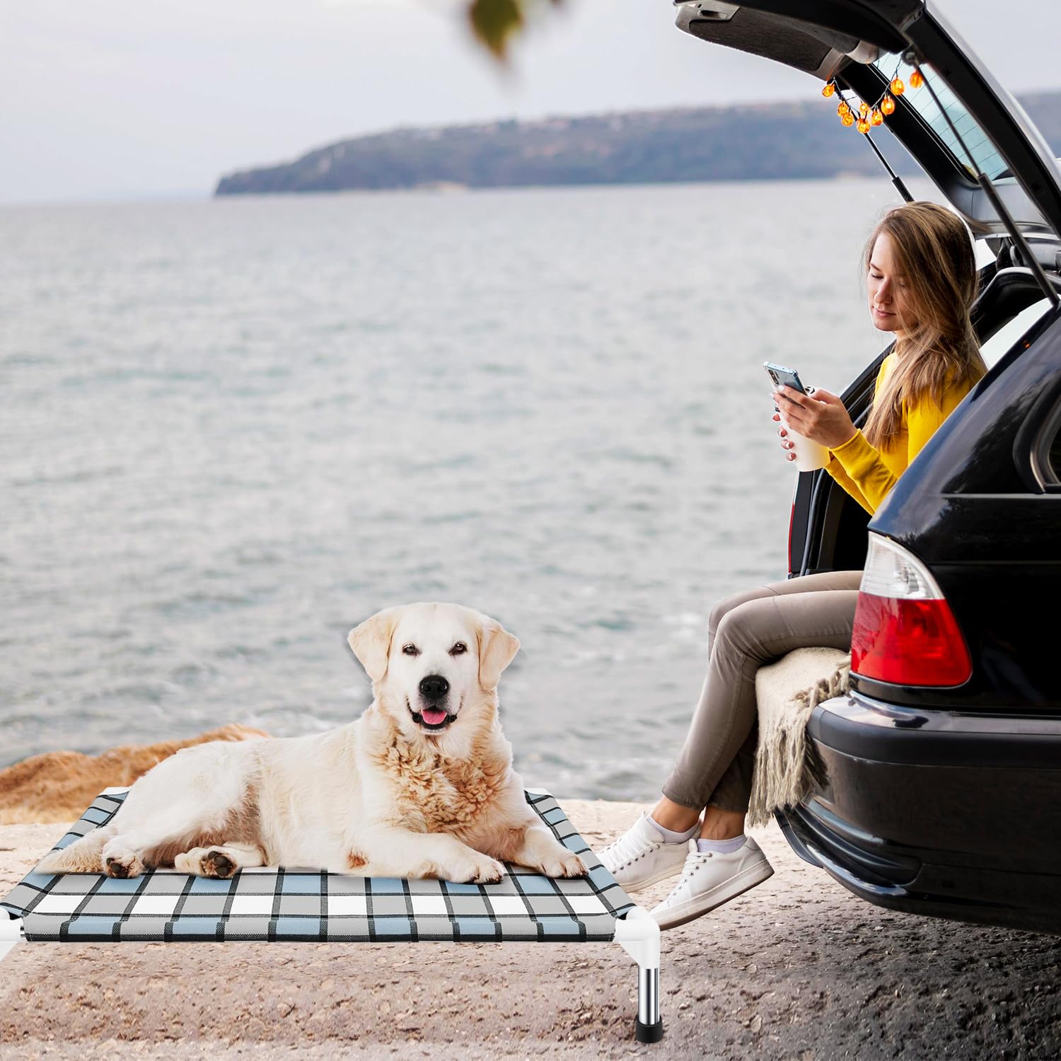 **Elevated Dog Bed - Raised Cooling Pet Cot for Medium Dogs, Breathable Mesh & Durable Frame - Perfect for Outdoor, Indoor, Camping & Patio Use**