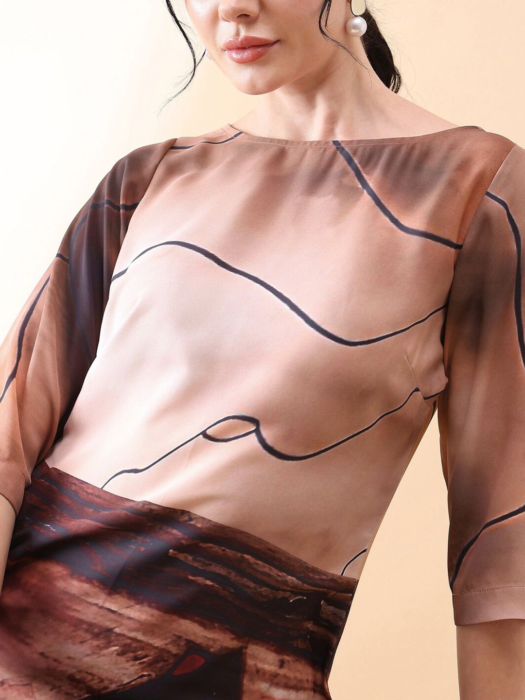 Elegant A-Line Printed Dress in Brown - Perfect for Casual Outings, Office Wear & Special Occasions