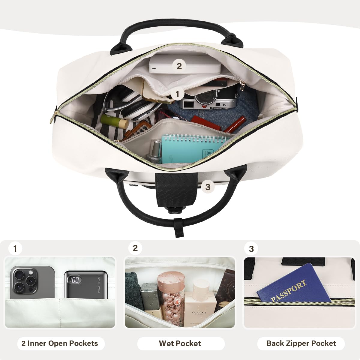 Women's Leather Weekender Bag - Travel Duffel with Shoe Compartment for Weekend Getaways