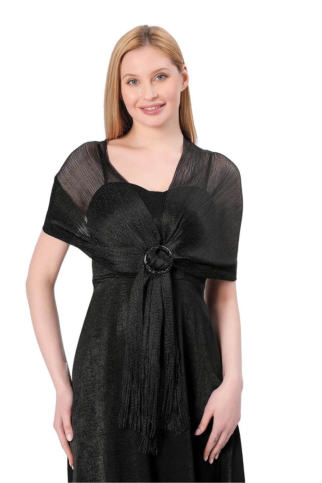 Elegant Polyester Shawl with Tassels and Clasp - CJ0103 - Perfect for Women's Fashion, Parties, and Winter Accessories