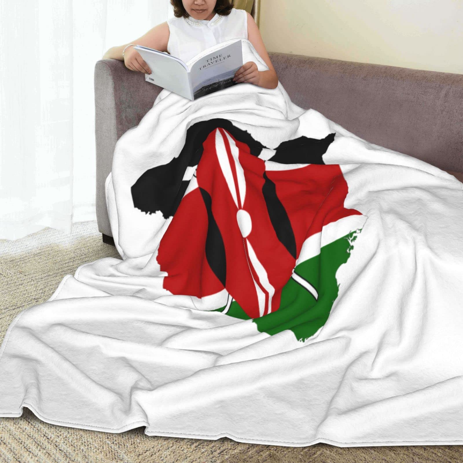 Kenyan Flag Map Fleece Throw Blanket - Ultra Soft & Warm Cozy Blanket for Couch, Bed, Sofa - Perfect for Home Decor, Gifts & Outdoor Camping