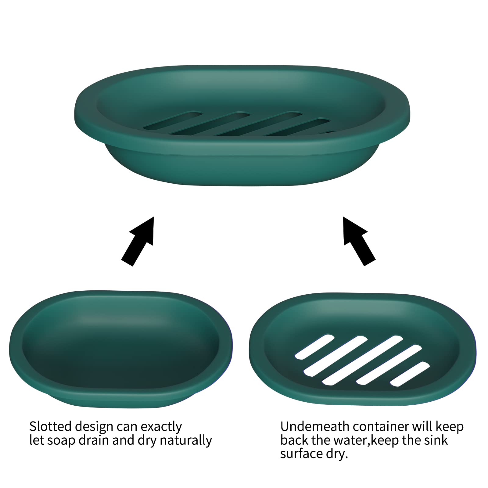 Topsky 2-Pack Plastic Soap Dish with Drip Tray - Double Layer Draining Soap Holder for Shower, Bathroom & Kitchen - Dark Green | Perfect for Bar Soap Storage & Organization in Wet Areas
