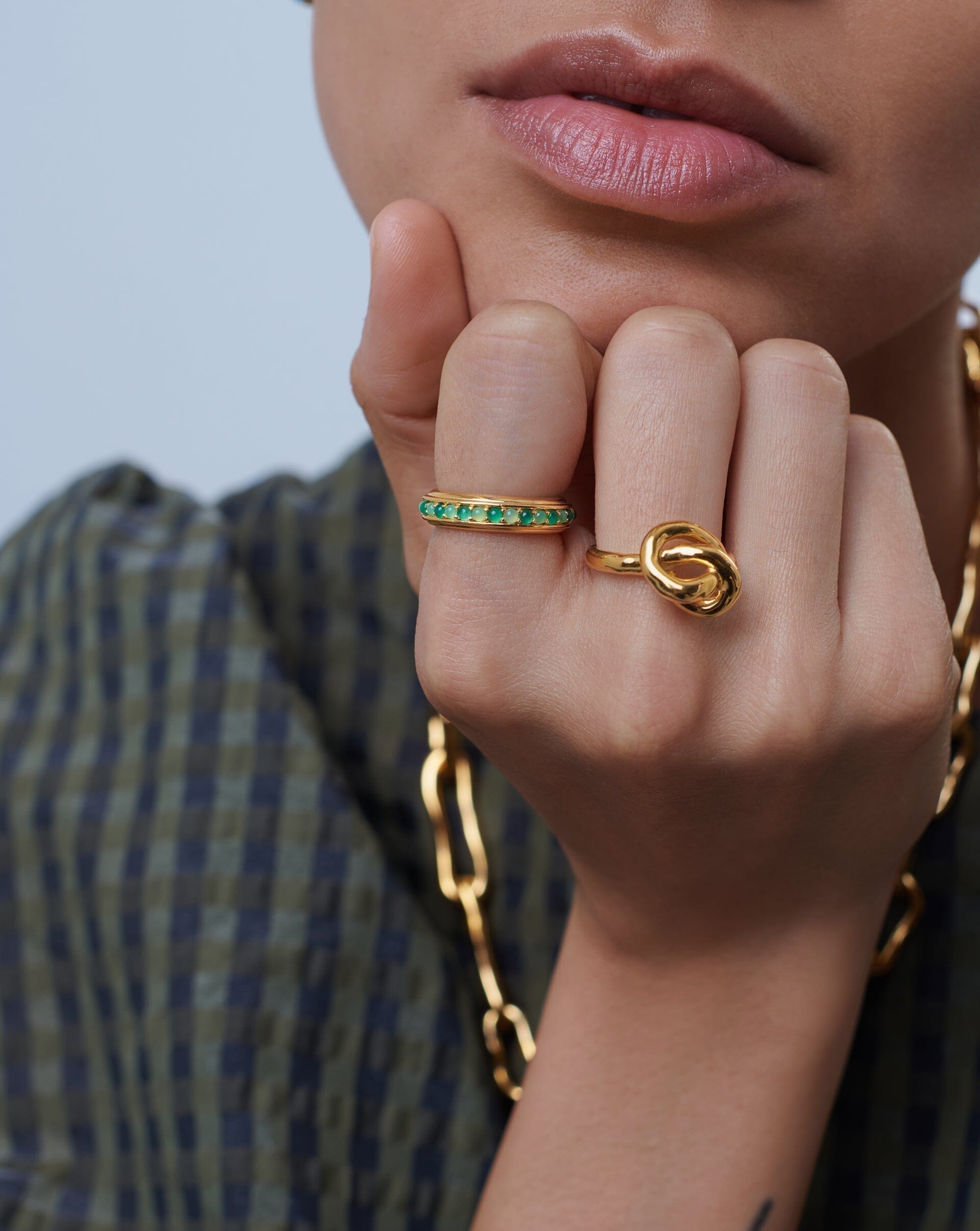 Hot Rox Gemstone Stacking Ring - 18k Gold Vermeil with Green Onyx & Chalcedony | Elegant Layered Jewelry for Everyday Wear, Parties & Special Occasions