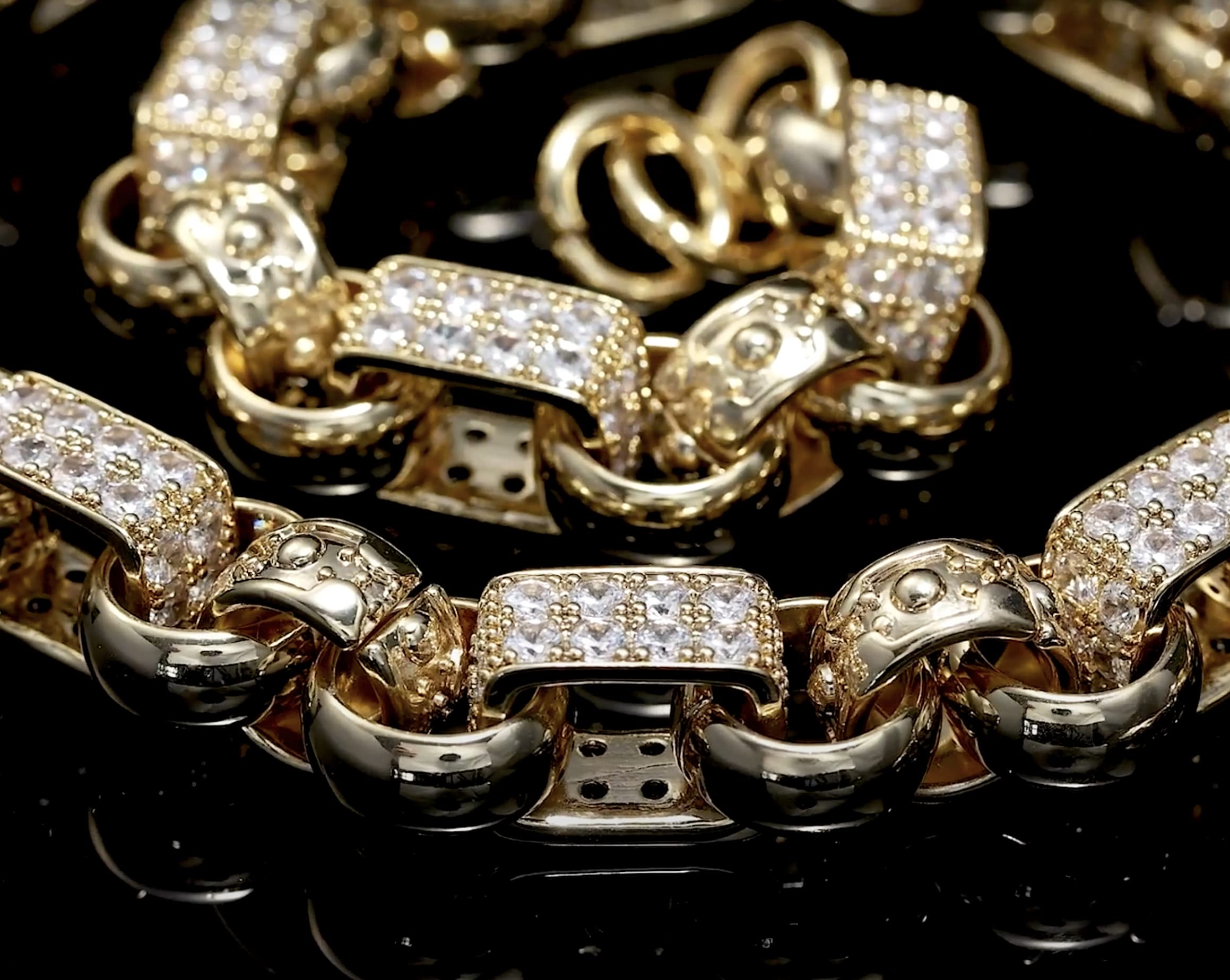 Luxury XXL Gold Plated Gypsy Link Belcher Chain Necklace for Women & Men - 24 to 30 Inch Chunky Heavy Gold Chain with Stone Detailing & High-End Finish | Perfect for Parties, Weddings & Special Occasions