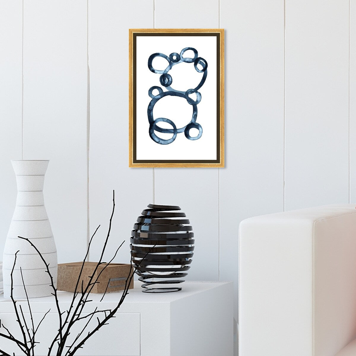 Bear Bubbles Canvas Wall Art - Modern Baby Bear Finger Painting Nursery Decor - White Framed Contemporary Print for Boys Room - Perfect for Kids Bedroom, Playroom & Baby Shower Gift