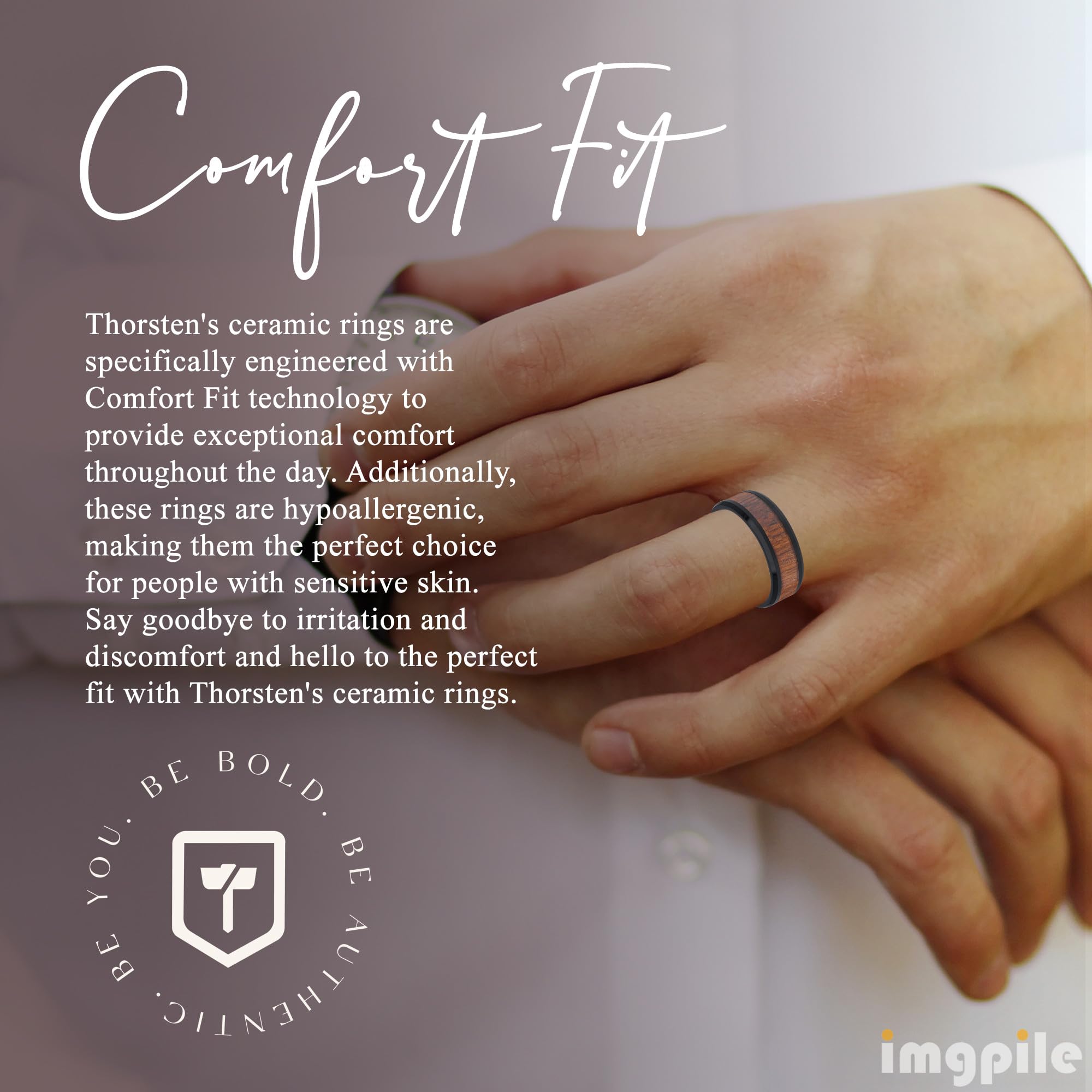 Yukon Black Ceramic Wedding Ring Band with Walnut Wood Inlay & Polished Beveled Edges - 4mm to 12mm Width - Durable & Comfortable for Men & Women - Perfect for Weddings, Anniversaries, and Everyday Wear