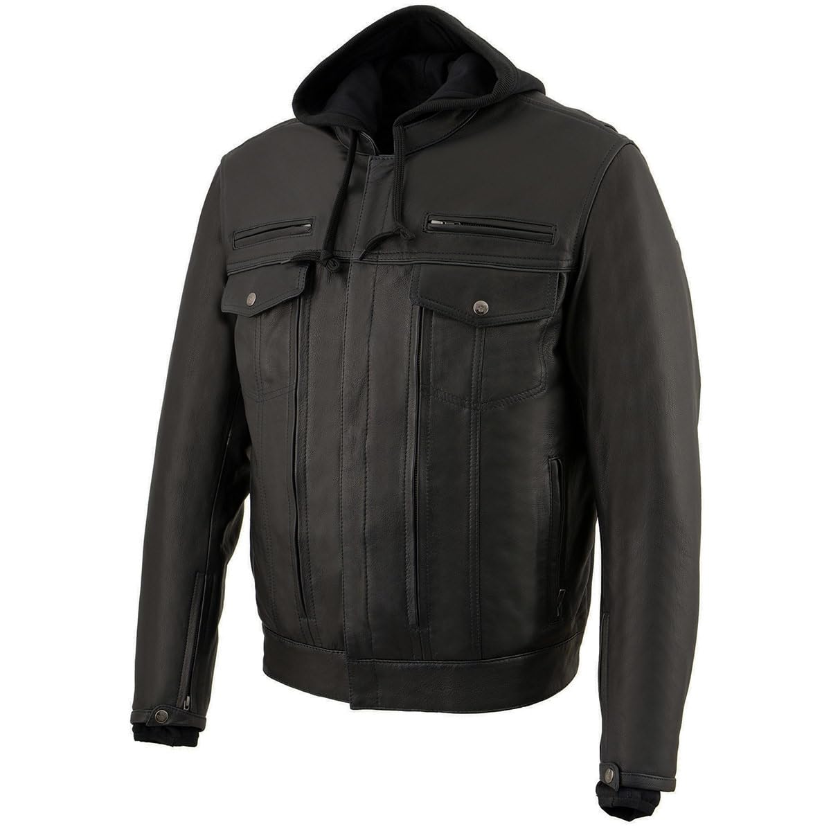 Milwaukee Leather MLM1537 Men's Black Utility Pocket Vented Motorcycle Jacket with Removable Hood - Windproof & Breathable Riding Gear for Harley, Cruiser & Adventure Bikes