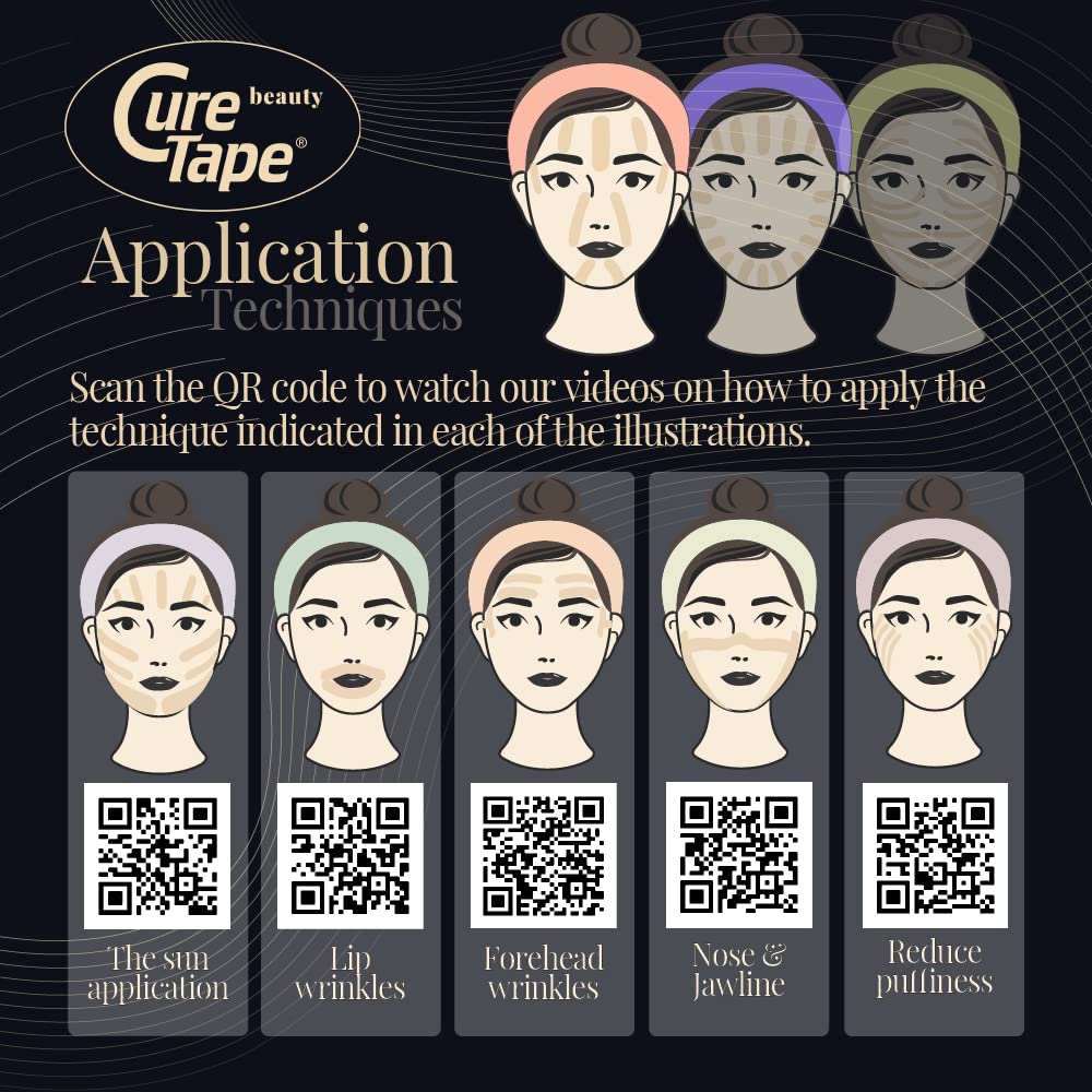 **CureTape Beauty Kinesiology Tape – Anti-Wrinkle Face Lift Tape for Skin Toning, Firming & Tightening | Hypoallergenic & Gentle for Sensitive Skin | Perfect for Overnight Use, Post-Workout Recovery & Natural Facelift**
