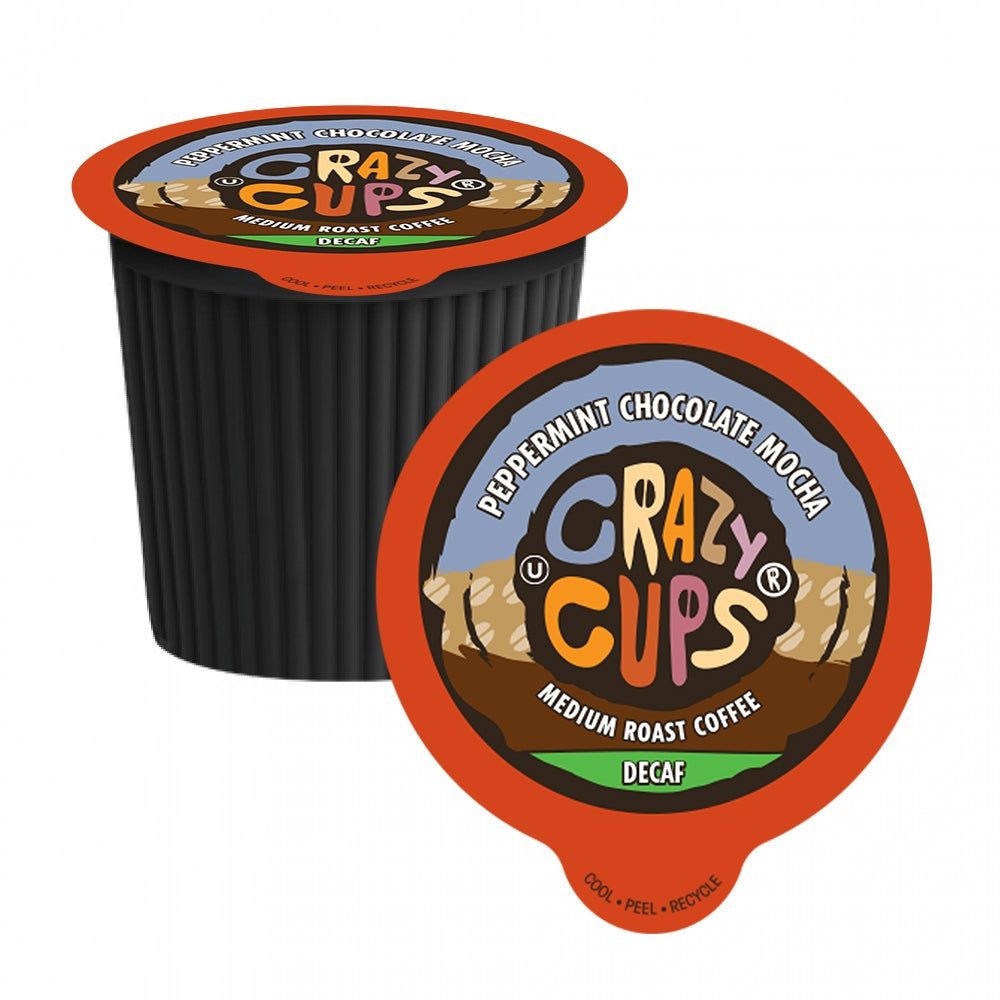 Decaf Peppermint Chocolate Mocha Single Serve Coffee Pods - 22 Pack by Crazy Cups | Perfect for Office, Home & Gifts | K-Cup Compatible