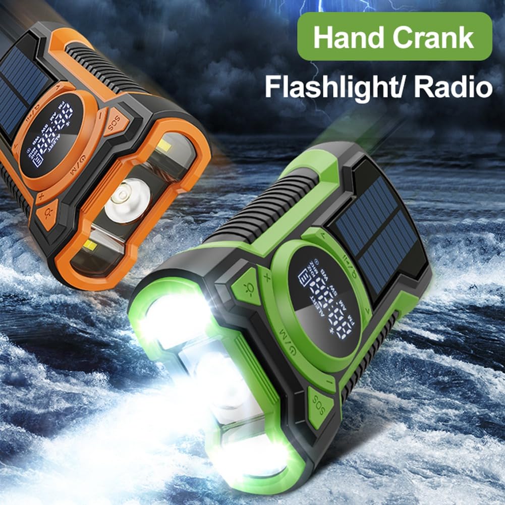 Osmond Hand Crank Emergency AM/FM/Weather Radio with LED Flashlight, Bluetooth 5.0 Speaker, USB Charger - Portable Survival Gear for Camping, Hiking & Power Outages