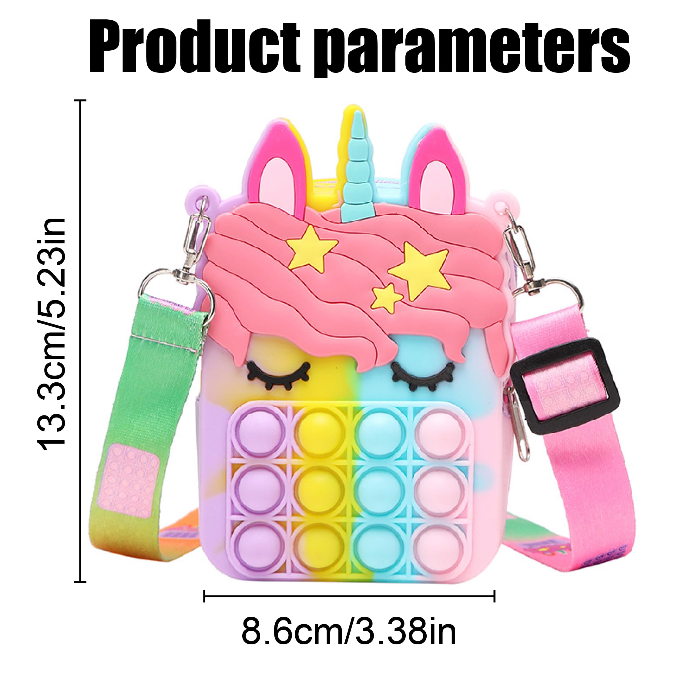 TNSRAY Unicorn Pop It Fidget Bag - 2 in 1 Pop Bubble Push Toy with Adjustable Silicone Shoulder Strap, Sensory Stress Relief Gift for Kids Ages 5-8 - Perfect for Travel, School & Anxiety Relief