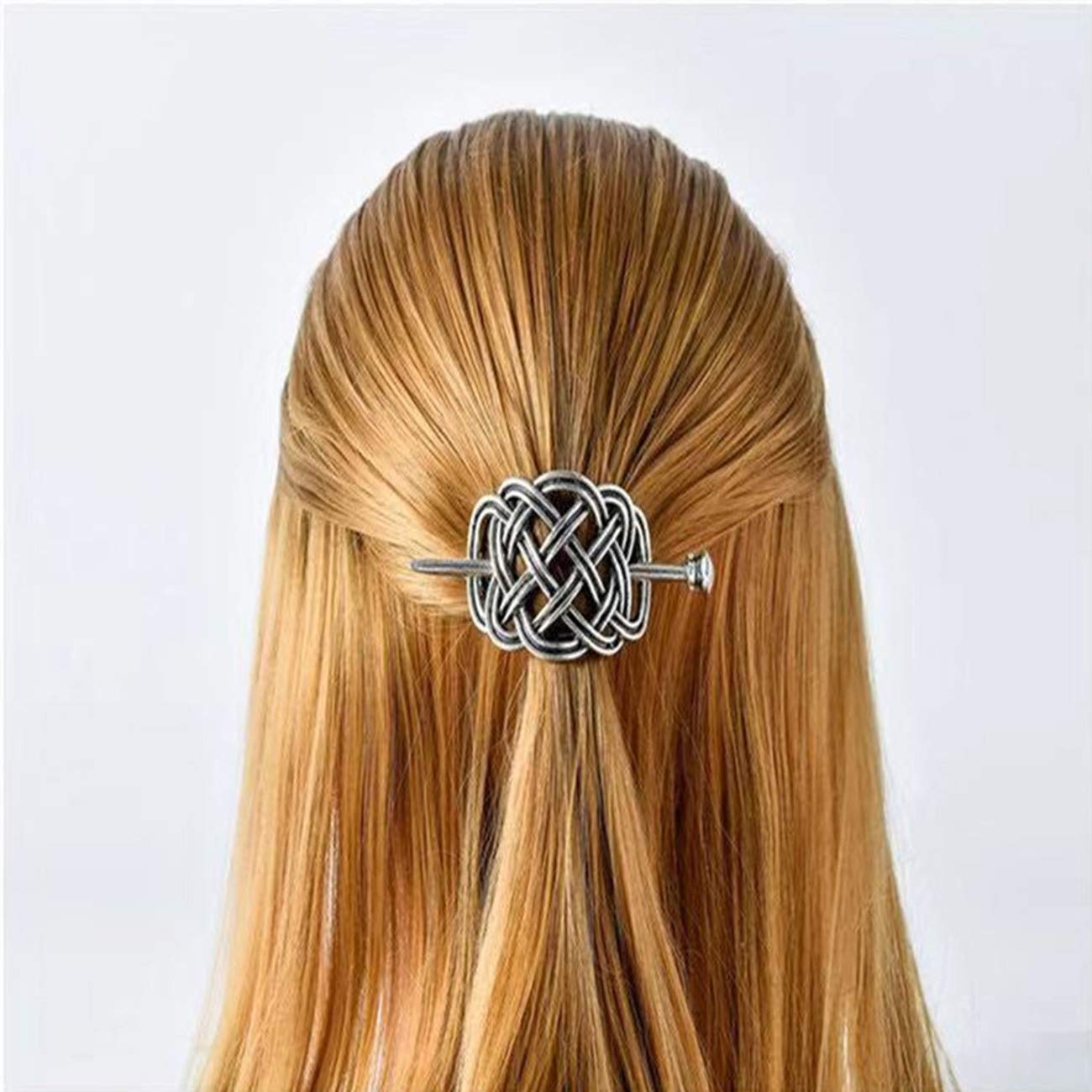 Vintage Celtic Silver Hair Clips for Women - 2 Pack Antique Hair Slide Pins (Style C & H) | Perfect for Weddings, Parties and Everyday Elegant Hairstyles