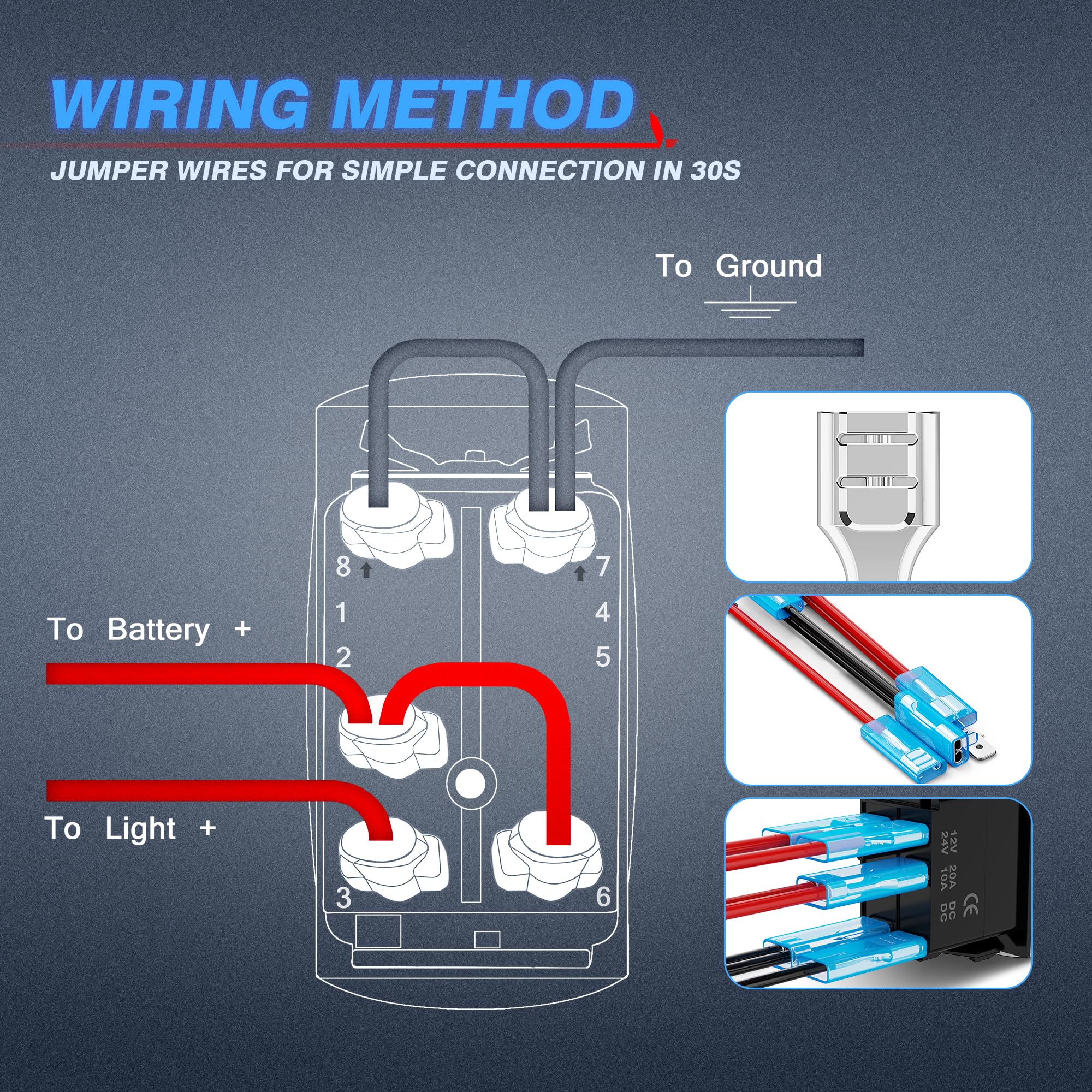 MICTUNING LS083101JL 12V 20A Blue LED Laser Backlit Rocker Switch Kit - On/Off Control for Vehicle, Boat & Marine Interior Lights | Perfect for Car, Truck, RV and Marine Lighting Systems