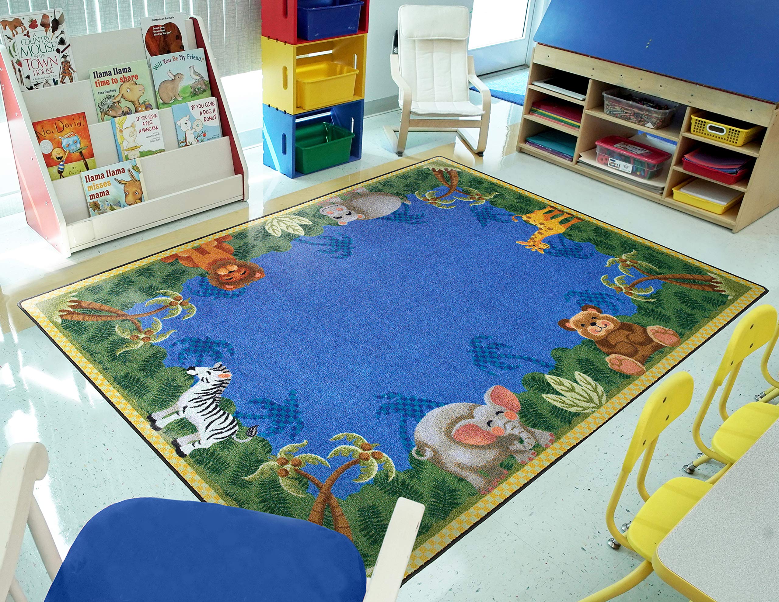 Joy Carpets Jungle Friends Play Rug for Kids - Soft Non-Slip Nursery Carpet (3'10