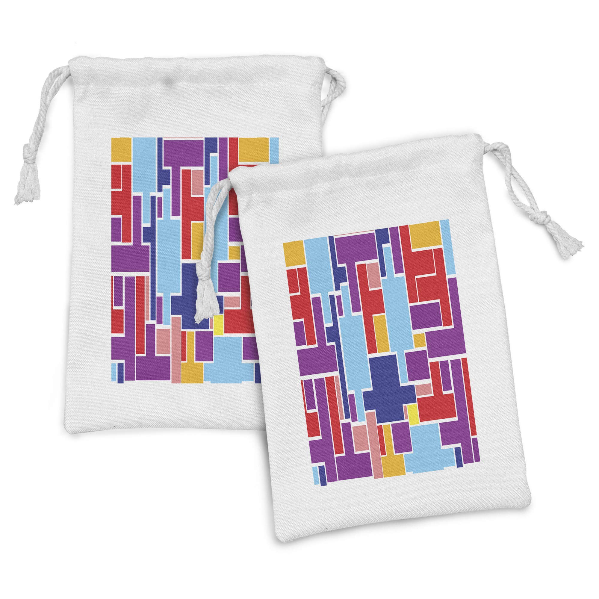 Ambesonne 2-Pack Colorful Fabric Drawstring Pouches - Abstract Geometric Video Game Print Small Bags (9