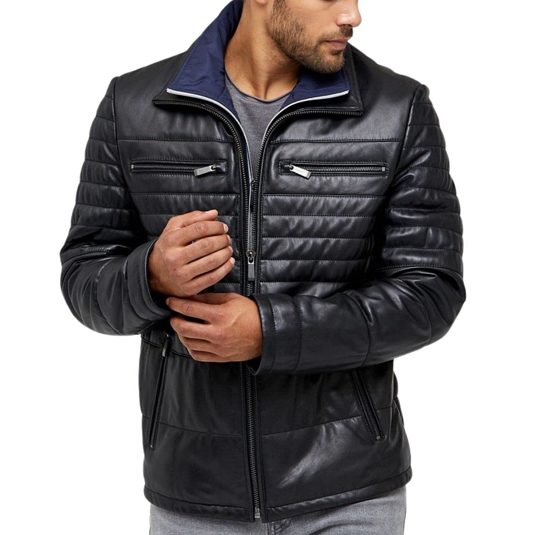 MumaPapa Men's Brown Quilted Leather Jacket for Men | Stylish & Durable | Perfect for Casual Outings, Motorcycle Rides & Fall Fashion