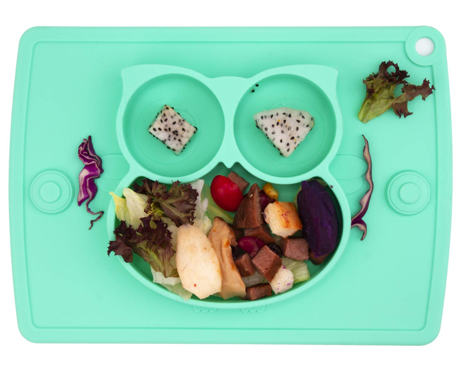 Non-Slip Silicone Divided Toddler Plates with Suction - BPA Free Baby Dinner Plates for Kids & Babies | Portable, Durable & Easy to Clean | Perfect for High Chairs, Travel & Messy Eaters (Owl-Cyan)