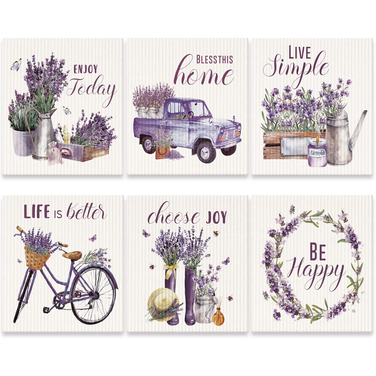 6 Pack Swedish Dish Cloths - Reusable, Absorbent & Quick-Drying Kitchen Towels | Washable Sponge Cleaning Cloths for Dishes, Countertops & More | Decorative Tea Towels & Hand Towels (Lavender) - Perfect for Kitchen Cleaning, Dish Drying & Home Decor