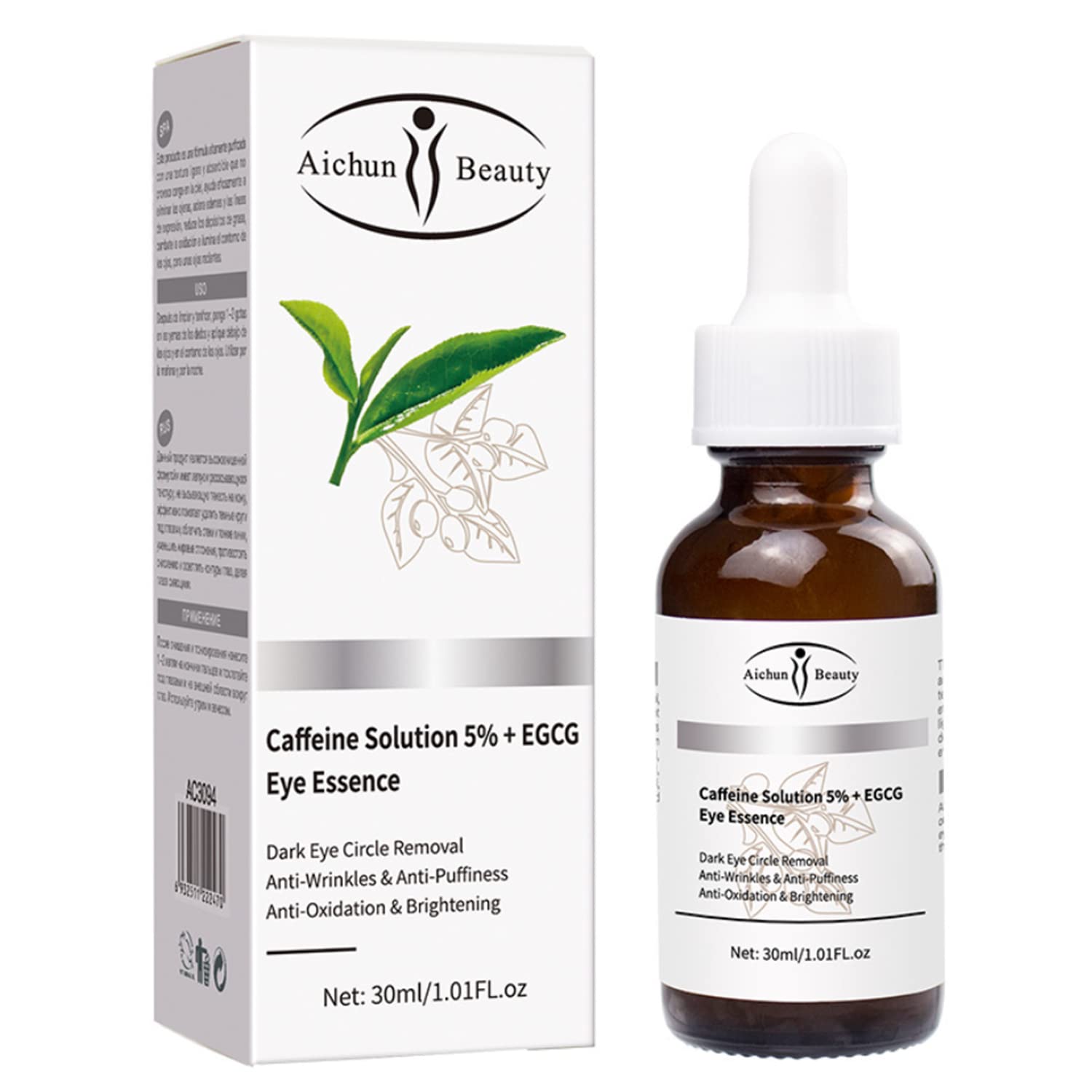 AICHUN BEAUTY 5% Caffeine + EGCG Eye Serum - Anti-Wrinkle, Anti-Acne, Oil Control, Brightening & Pore Minimizing Treatment (30ml/1.01FL.oz) - Dark Circle Relief & Morning Eye Refresh for Tired Skin