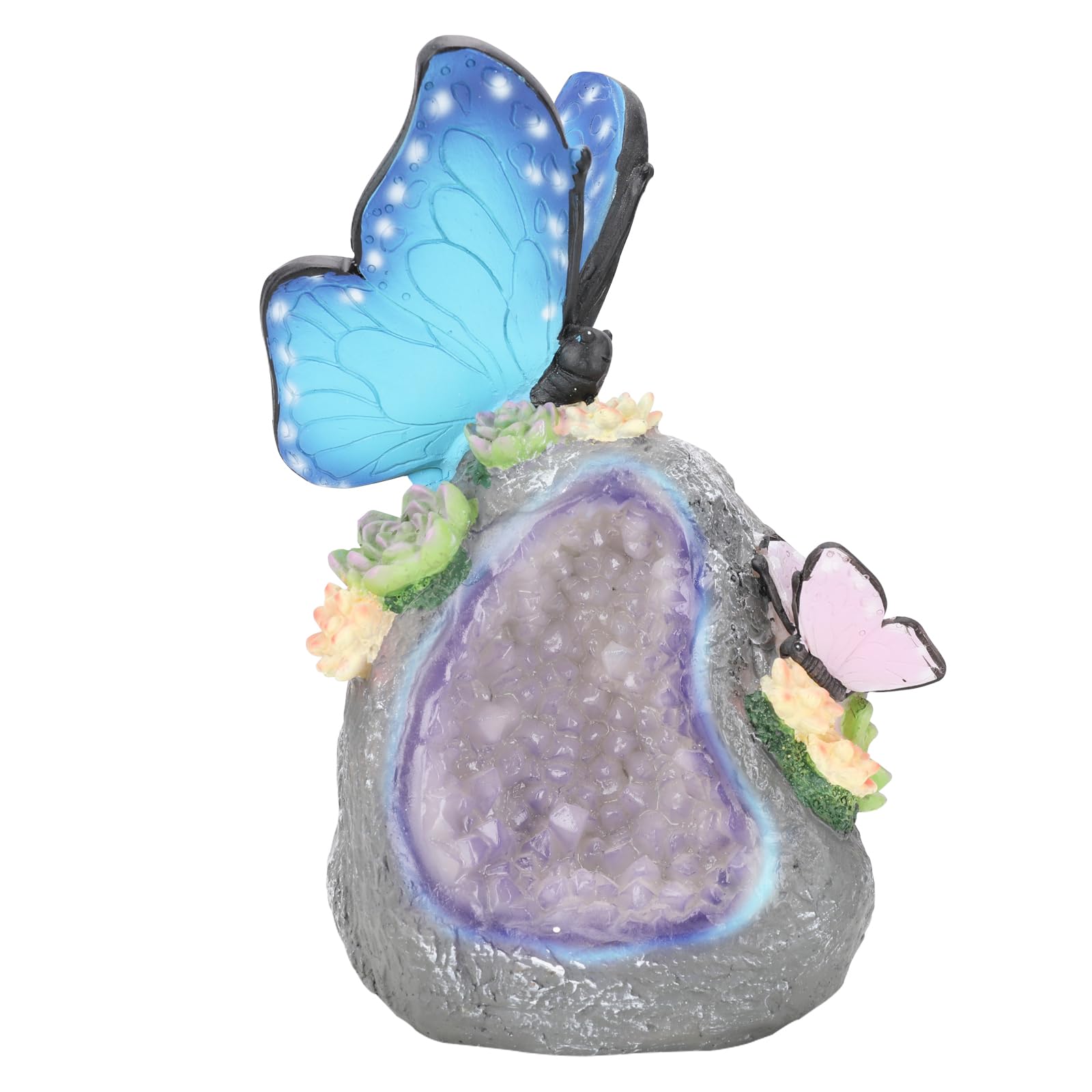 Solar-Powered Butterfly Garden Statue - Outdoor Resin Geode Stone Figurine with LED Lights for Patio, Balcony, Lawn Decor | Perfect for Garden Parties, Wedding Decorations & Backyard Landscaping