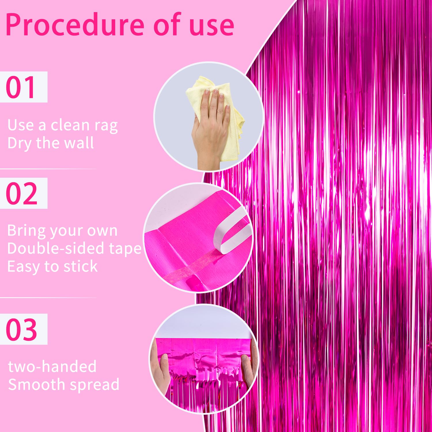 Hot Pink Tinsel Curtains Backdrop - 2 Pack 3.3x8.2FT Fringe Party Decorations for Birthday, Photo Booth, Baby Shower & Bridal Shower - Glamorous Pink Streamers for Women's & Girls' Party Decor