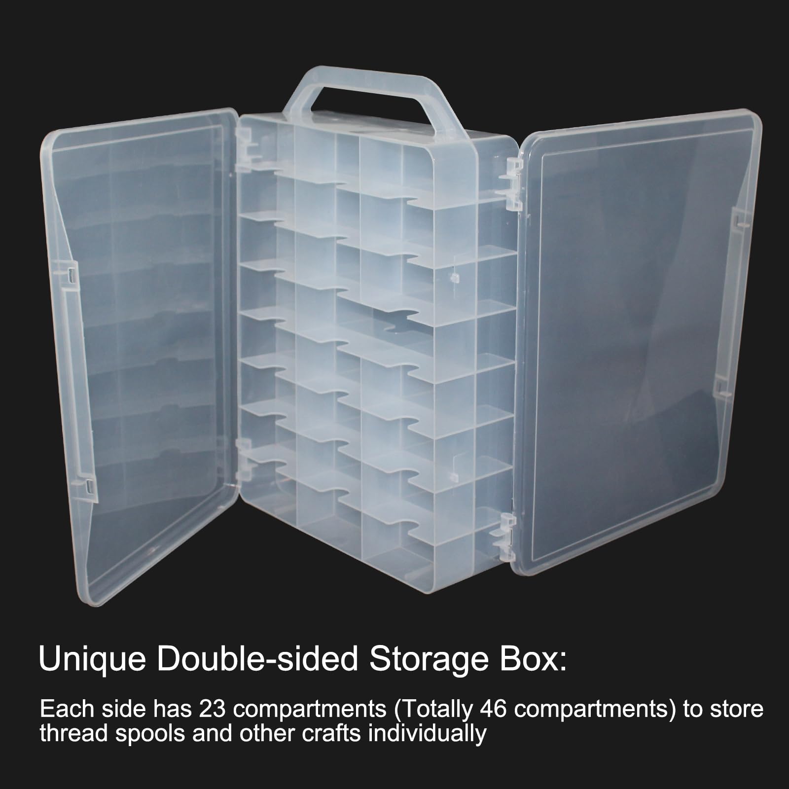 46 Grids Clear Plastic Sewing Storage Box - Double-Sided Thread Organizer for Embroidery, Beads & Small Crafts | Portable Craft Storage Solution for Home & Travel Use